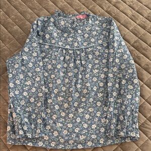 Girls Floral Long-Sleeve Blouse - Blue